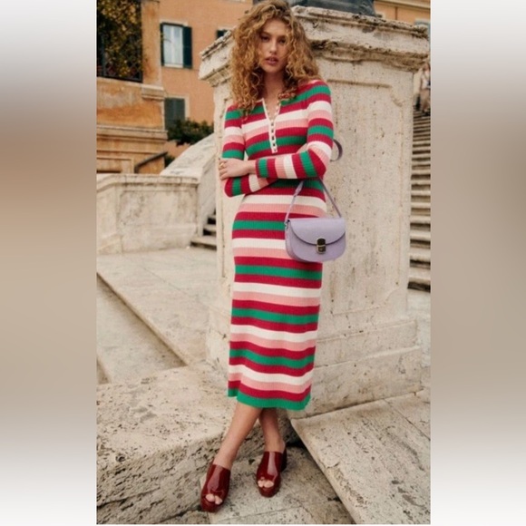 La Maille Sezane Striped Long Dress Wool Blend Multicolored Sz Small - Picture 2 of 13